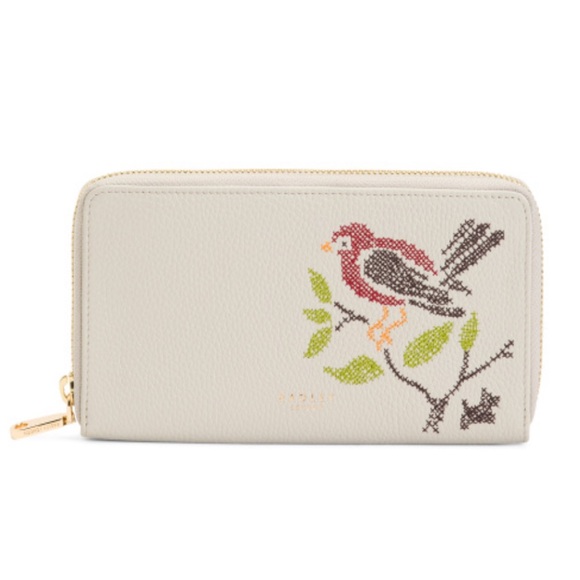 RADLEY LONDON Handbags - NEW RADLEY LONDON Leather Embroidery Bird Large Zip Around Matinee Wallet